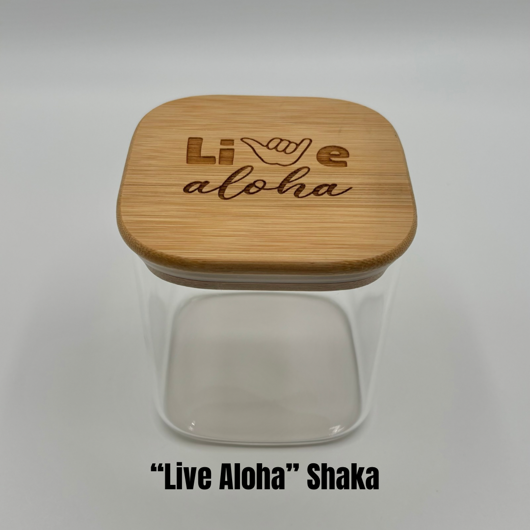 Glass Square Jar with Bamboo Lid (24oz) - 7 Designs