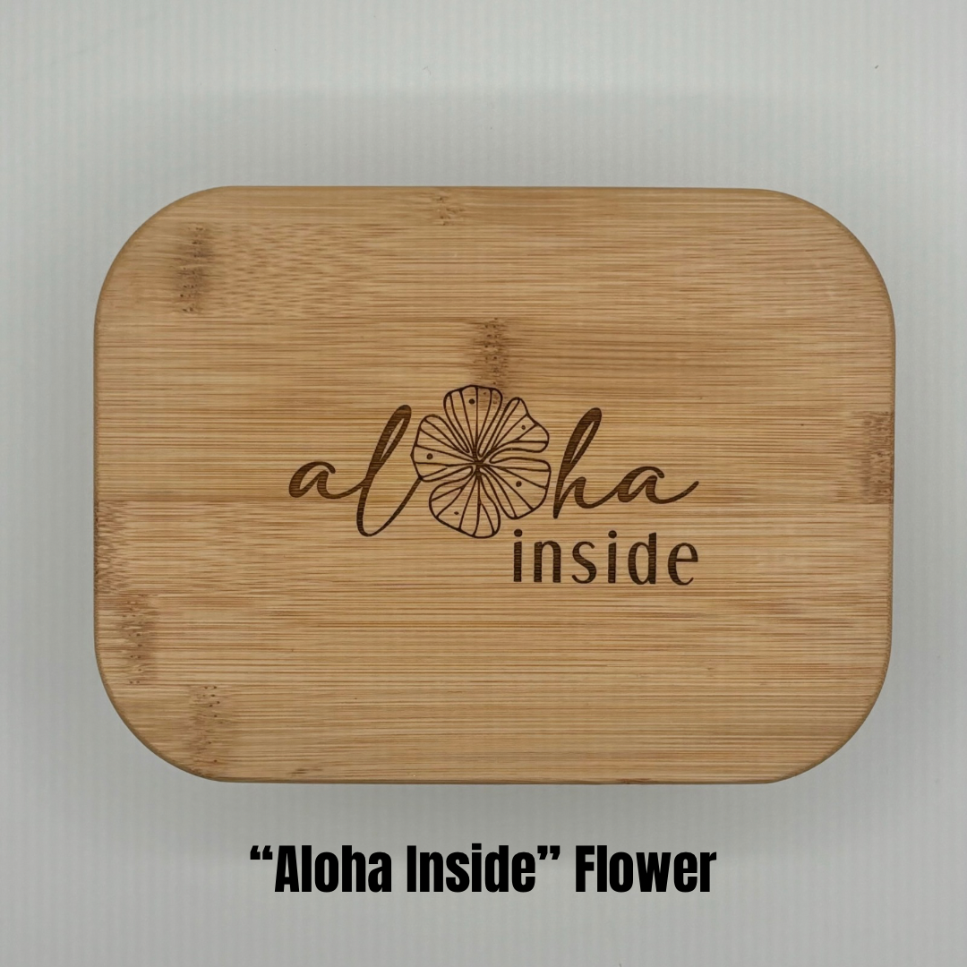 Glass Rectangle Container with Bamboo Lid (36 oz) - “Aloha Inside”, 5 Variations