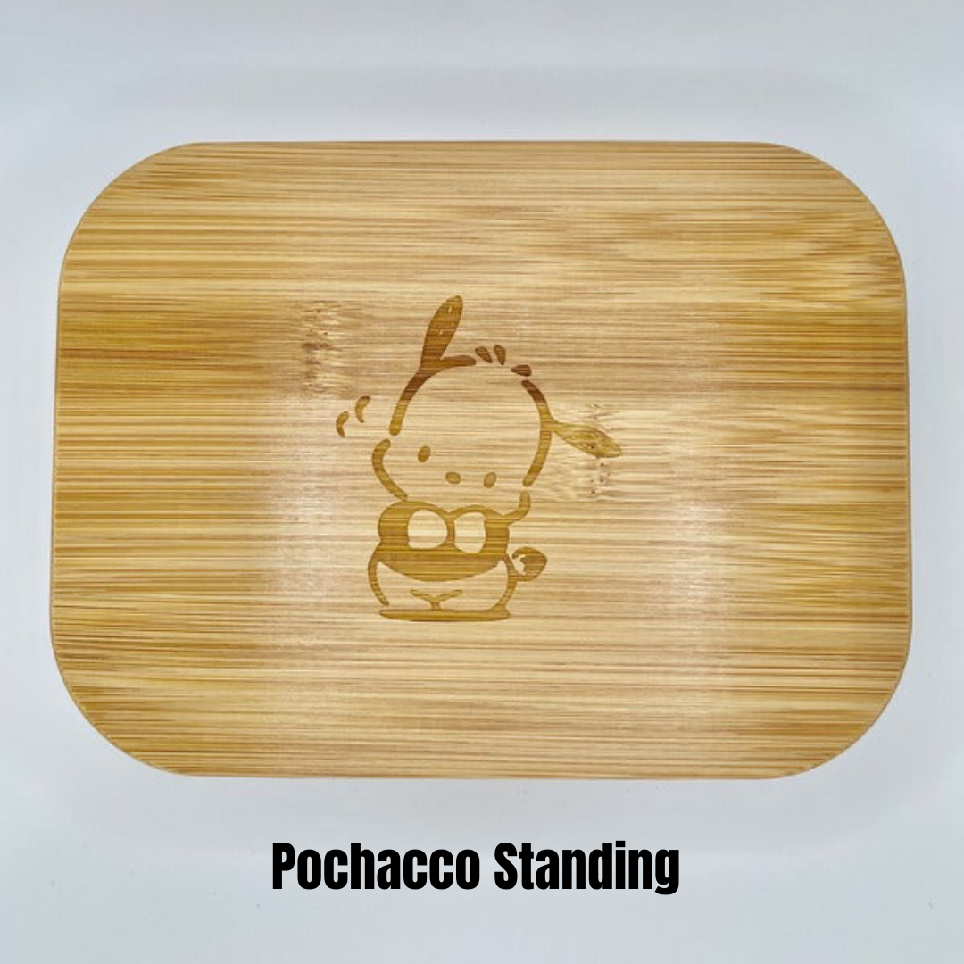 Glass Rectangle Container with Bamboo Lid (36 oz) - Hello Kitty & Pochacco