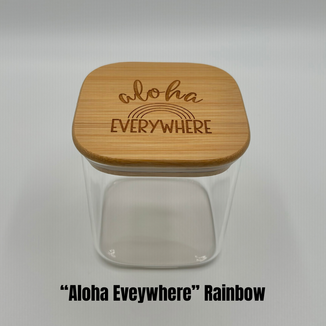 Glass Square Jar with Bamboo Lid (24oz) - 7 Designs