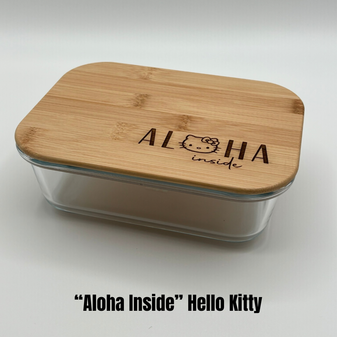 Glass Rectangle Container with Bamboo Lid (36 oz) - Hello Kitty & Pochacco