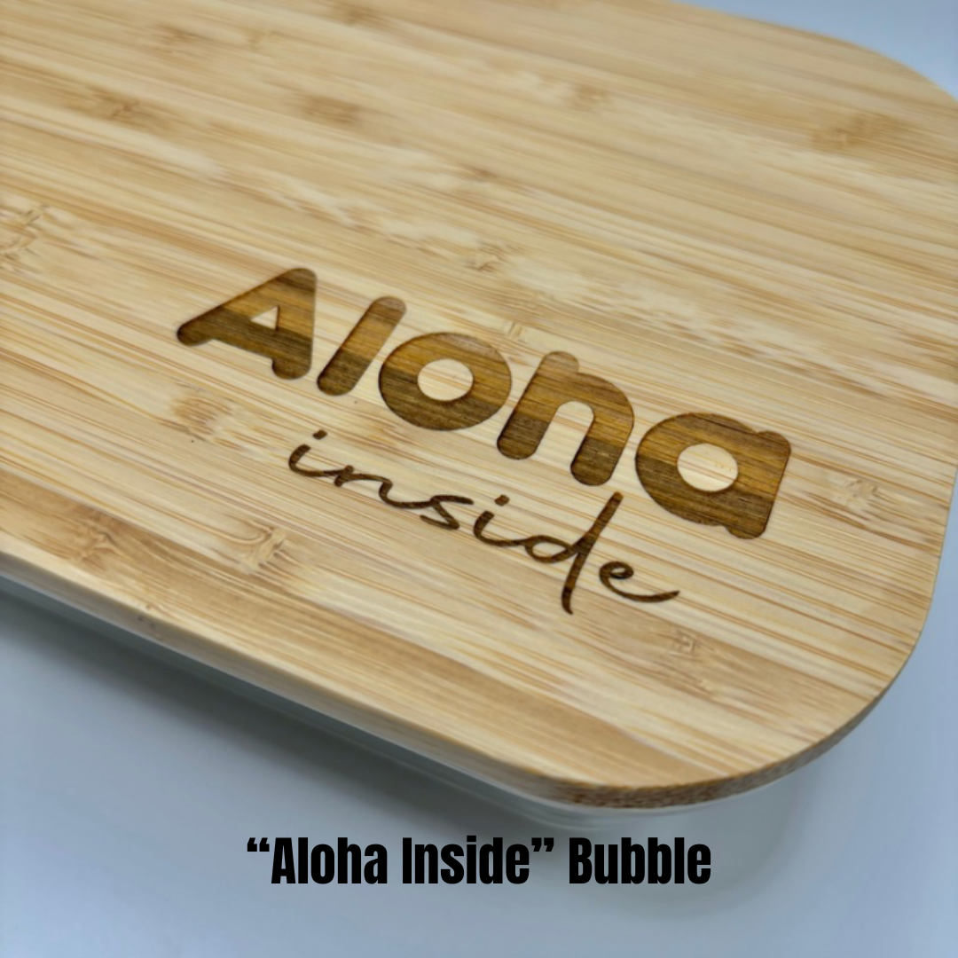Glass Rectangle Container with Bamboo Lid (36 oz) - “Aloha Inside”, 5 Variations