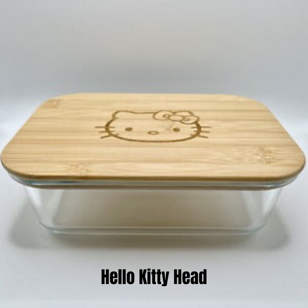 Glass Rectangle Container with Bamboo Lid (36 oz) - Hello Kitty & Pochacco