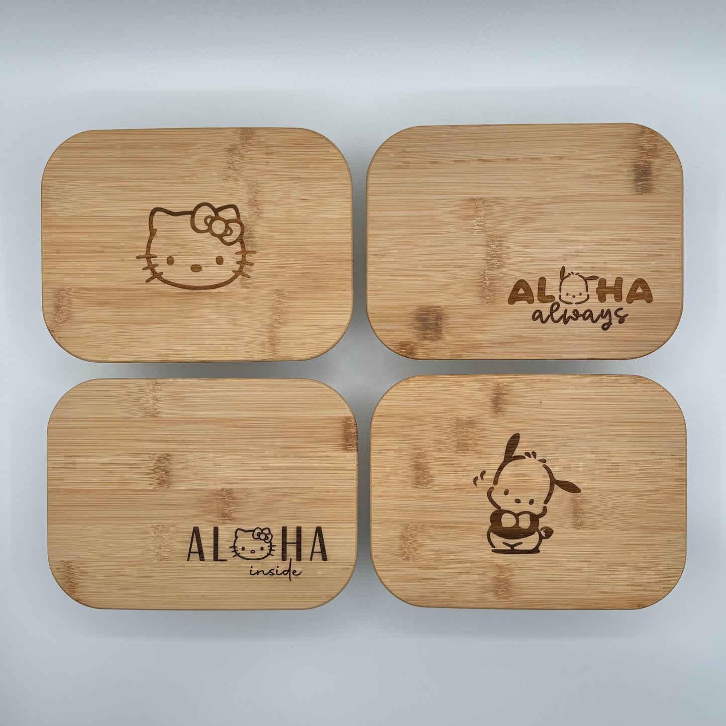 Glass Rectangle Container with Bamboo Lid (36 oz) - Hello Kitty & Pochacco
