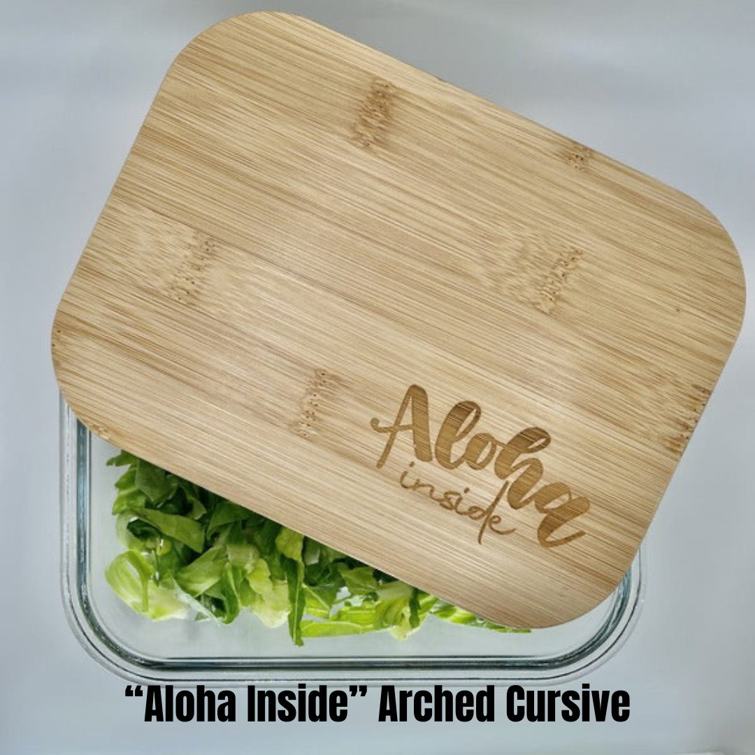 Glass Rectangle Container with Bamboo Lid (36 oz) - “Aloha Inside”, 5 Variations