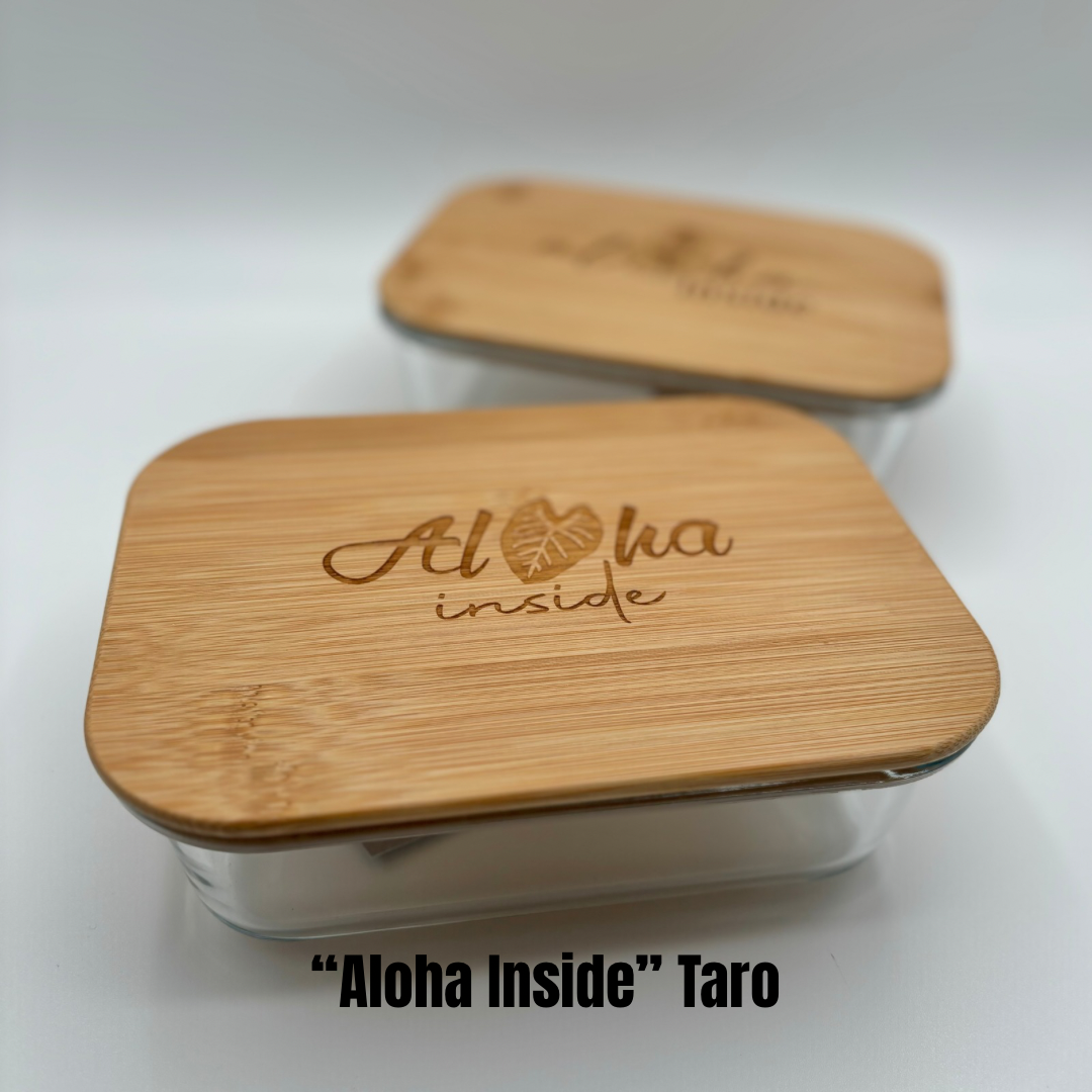 Glass Rectangle Container with Bamboo Lid (36 oz) - “Aloha Inside”, 5 Variations