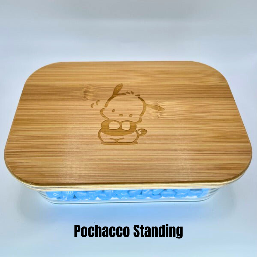 Glass Rectangle Container with Bamboo Lid (36 oz) - Hello Kitty & Pochacco