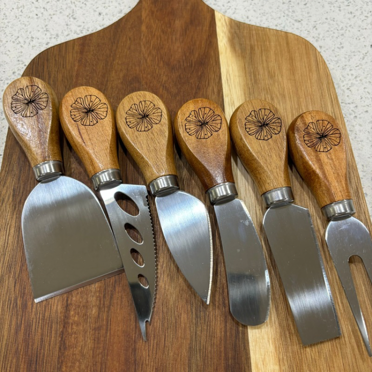 Charcuterie Set - “Aloha Served Here” - Flower - 14.5" x 8.0"