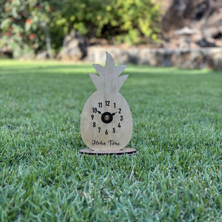 Wood Clock - Pineapple (light stain) - “Aloha Time”