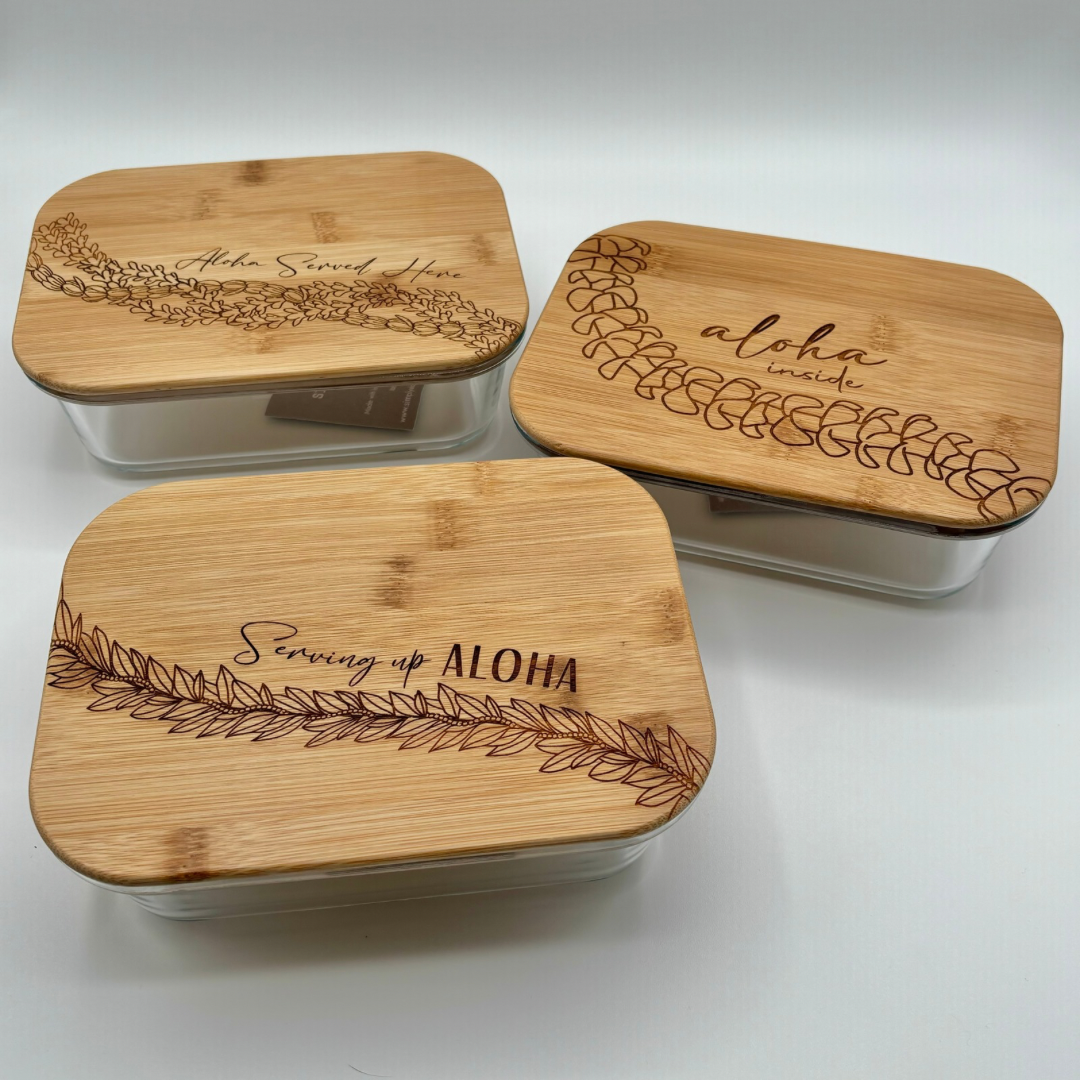Glass Rectangle Container with Bamboo Lid (36 oz) - Lei Collection, 3 Variations