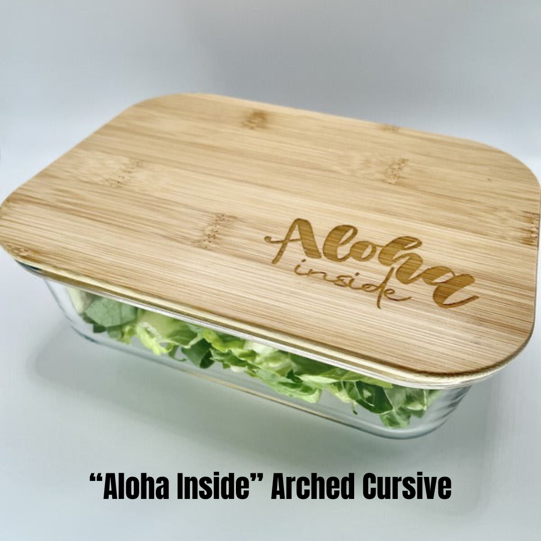 Glass Rectangle Container with Bamboo Lid (36 oz) - “Aloha Inside”, 5 Variations