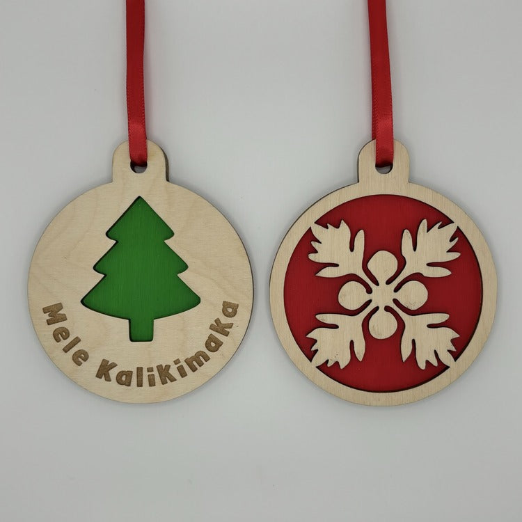 Ornament - Layered, Cutout - Ulu Quilt Block, Red