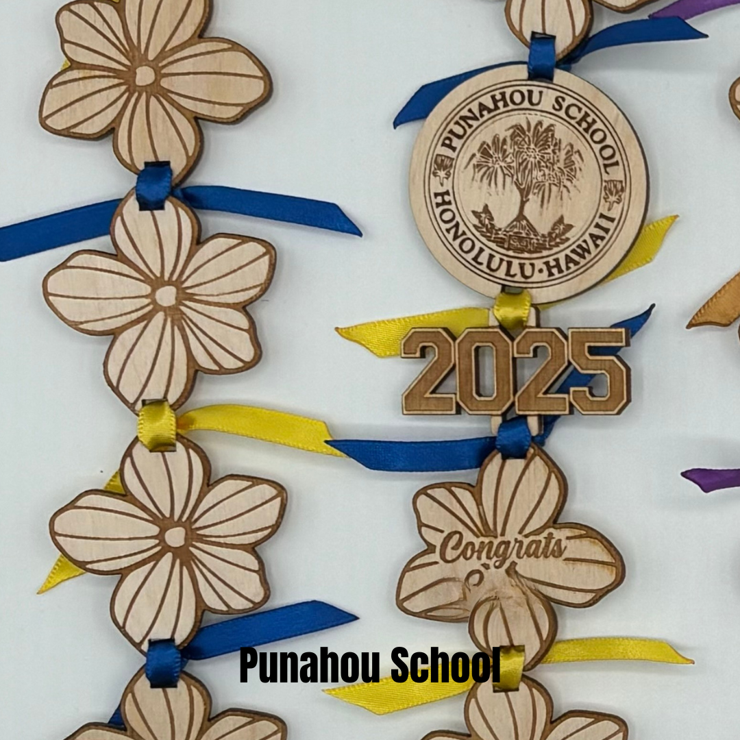 Lei with Wood Stripped Flowers - Choose Your School
