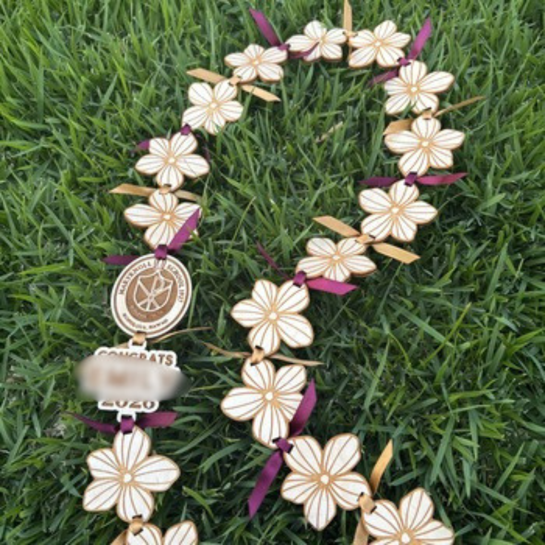 Lei with Wood Striped Flowers - Choose Your School