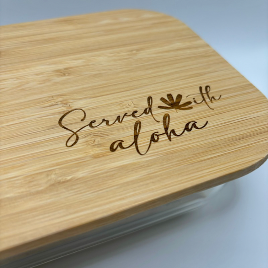 Glass Container with Bamboo Lid (36 oz) - “Served with aloha”