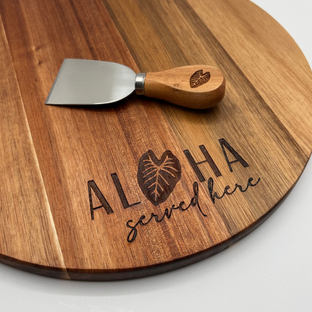 Charcuterie Set (Round)- 15.75” x 11.75” - “Aloha Served Here” Taro