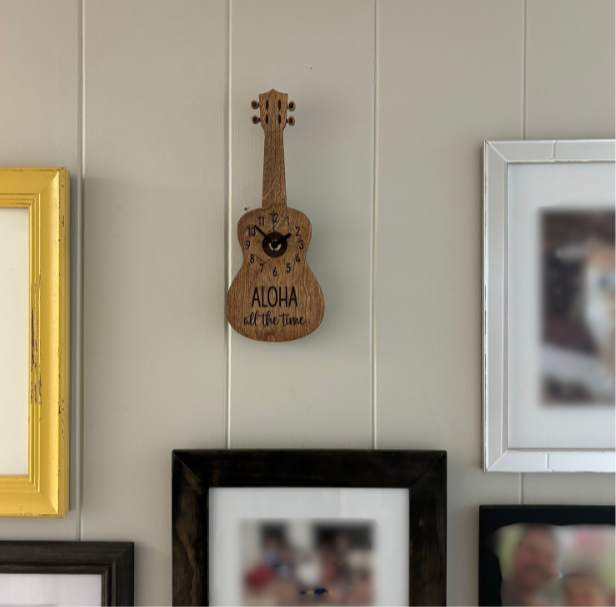 Wood Clock - Ukulele (dark) - “ALOHA all the time”