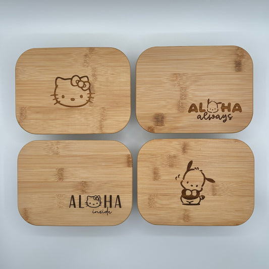 Glass Rectangle Container with Bamboo Lid (36 oz) - Hello Kitty & Pochacco