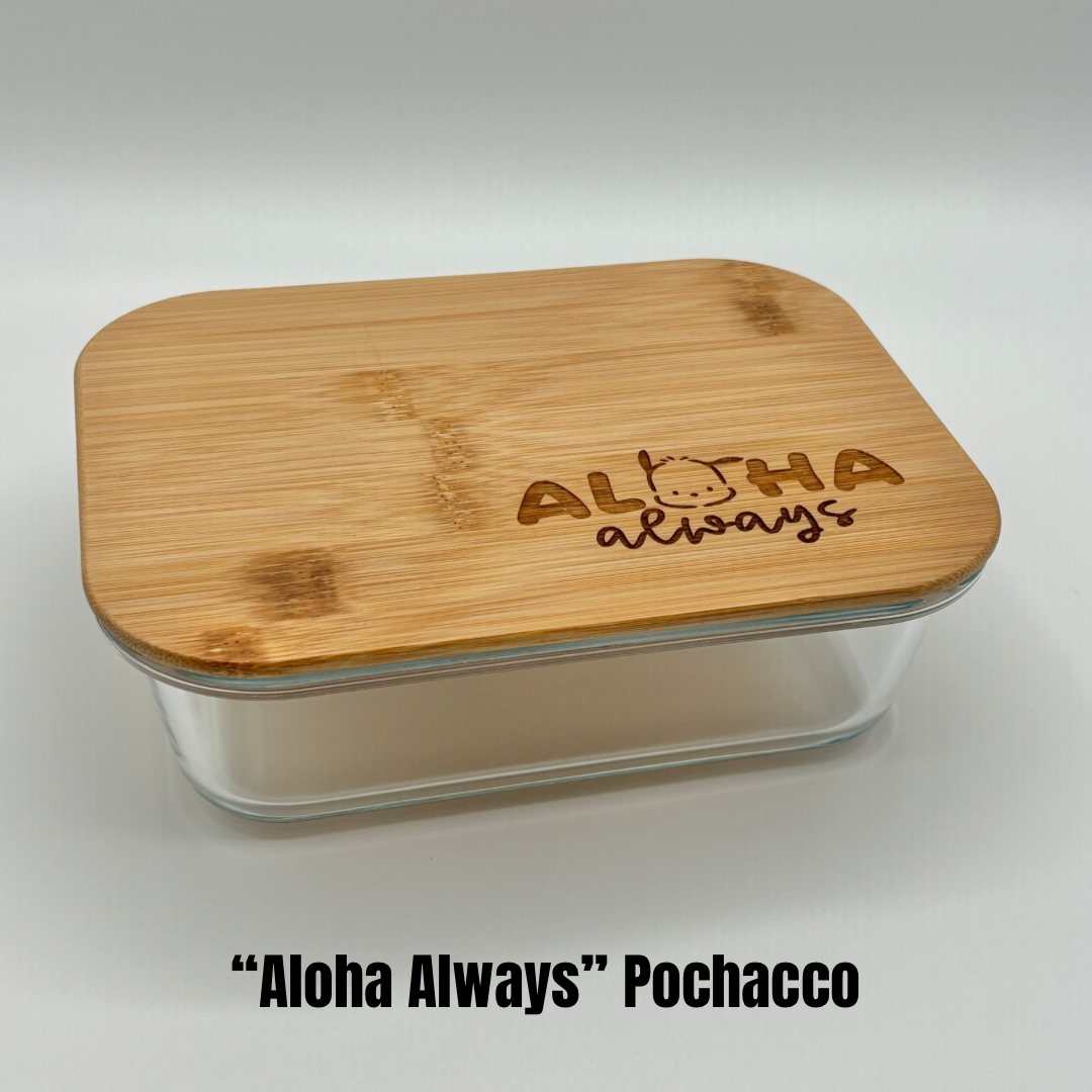 Glass Rectangle Container with Bamboo Lid (36 oz) - Hello Kitty & Pochacco