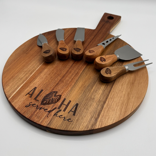 Charcuterie Set (Round)- 15.75” x 11.75” - “Aloha Served Here” Taro