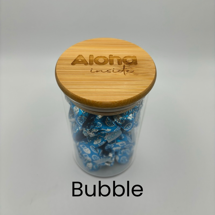Glass Round Jar with Bamboo Lid (9 oz) - “Aloha Inside”