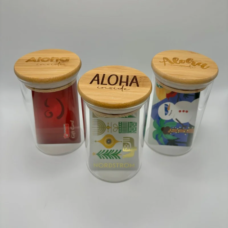Glass Round Jar with Bamboo Lid (9 oz) - “Aloha Inside”
