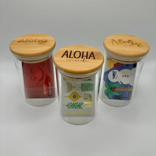 Glass Round Jar with Bamboo Lid (9 oz) - “Aloha Inside”