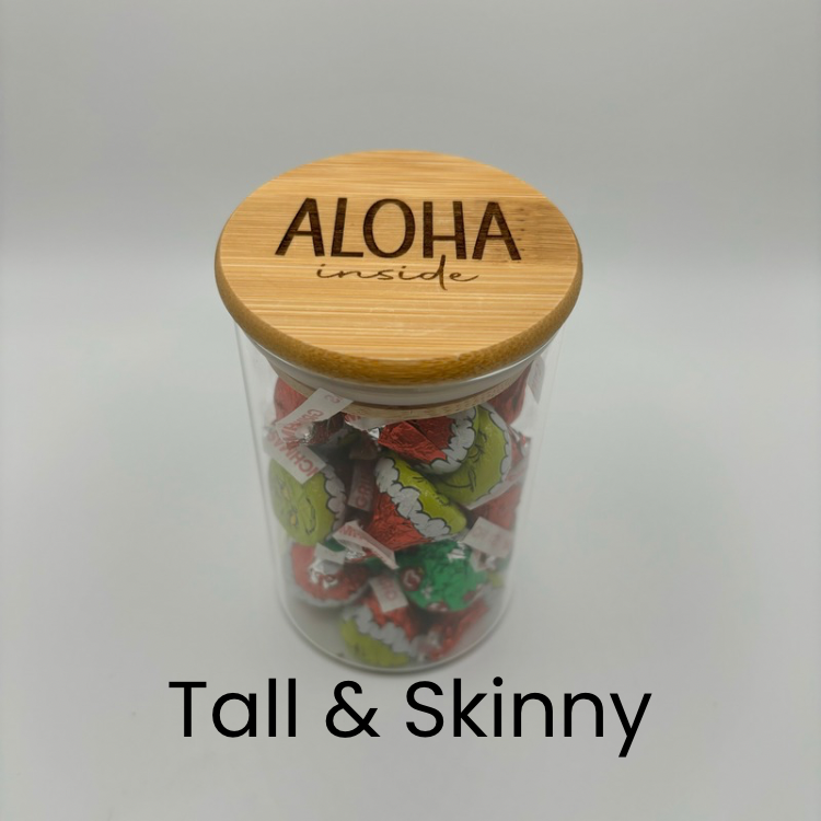 Glass Round Jar with Bamboo Lid (9 oz) - “Aloha Inside”