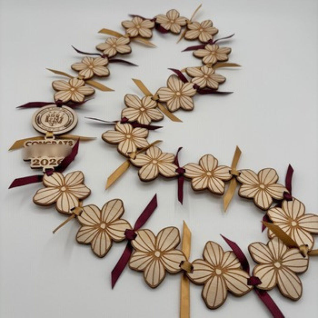 Lei with Wood Striped Flowers - Choose Your School