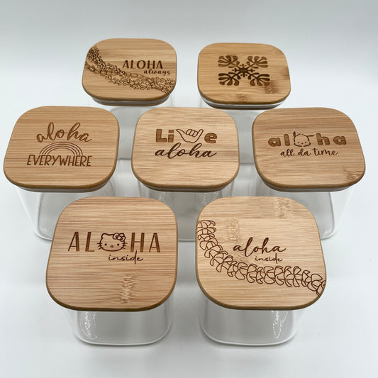 Glass Square Jar with Bamboo Lid (24oz) - 7 Designs