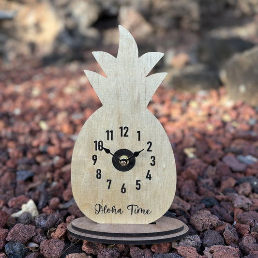 Wood Clock - Pineapple (light stain) - “Aloha Time”