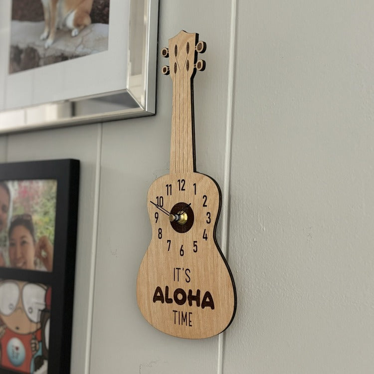 Wood Clock - Ukulele (light stain) - “It’s ALOHA Time”