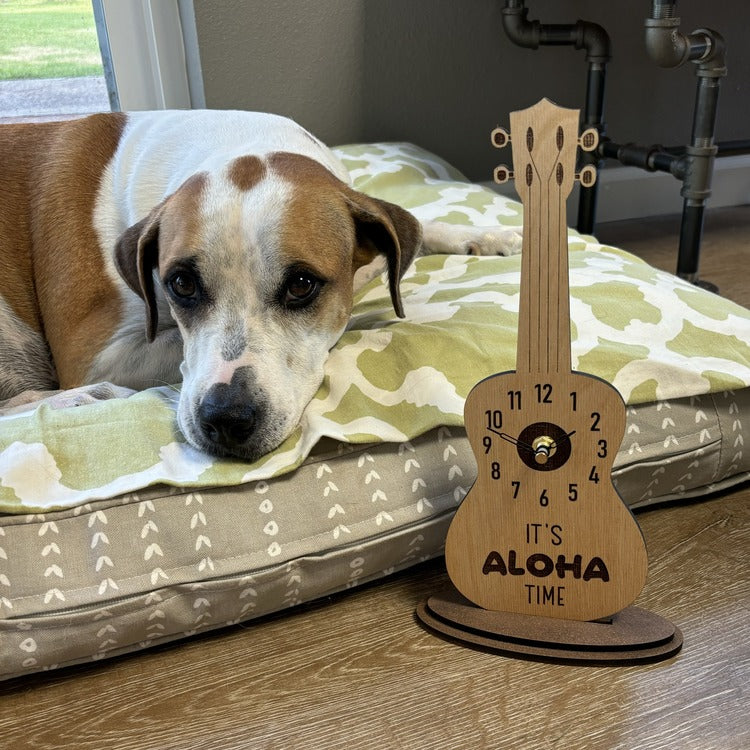 Wood Clock - Ukulele (light stain) - “It’s ALOHA Time”