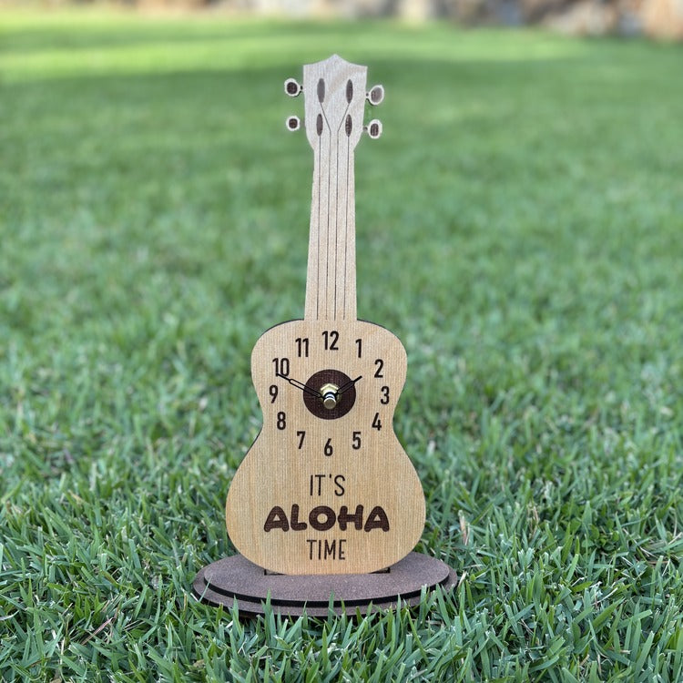 Wood Clock - Ukulele (light stain) - “It’s ALOHA Time”