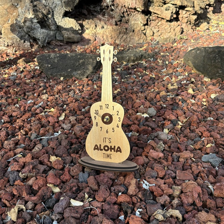 Wood Clock - Ukulele (light stain) - “It’s ALOHA Time”