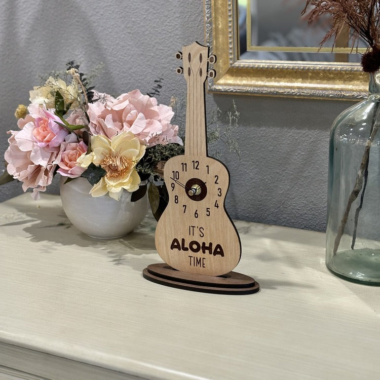 Wood Clock - Ukulele (light stain) - “It’s ALOHA Time”