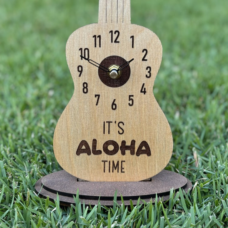 Wood Clock - Ukulele (light stain) - “It’s ALOHA Time”