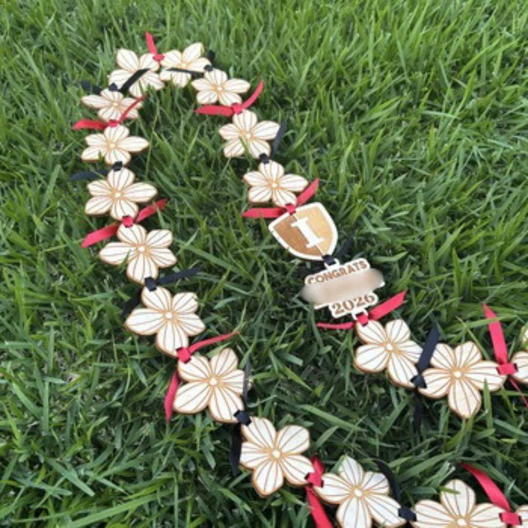 Lei with Wood Striped Flowers - Choose Your School
