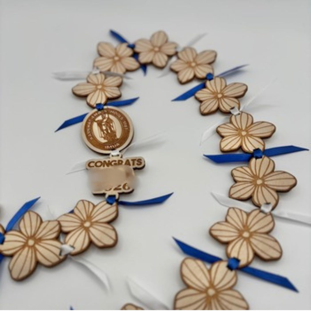 Lei with Wood Striped Flowers - Choose Your School