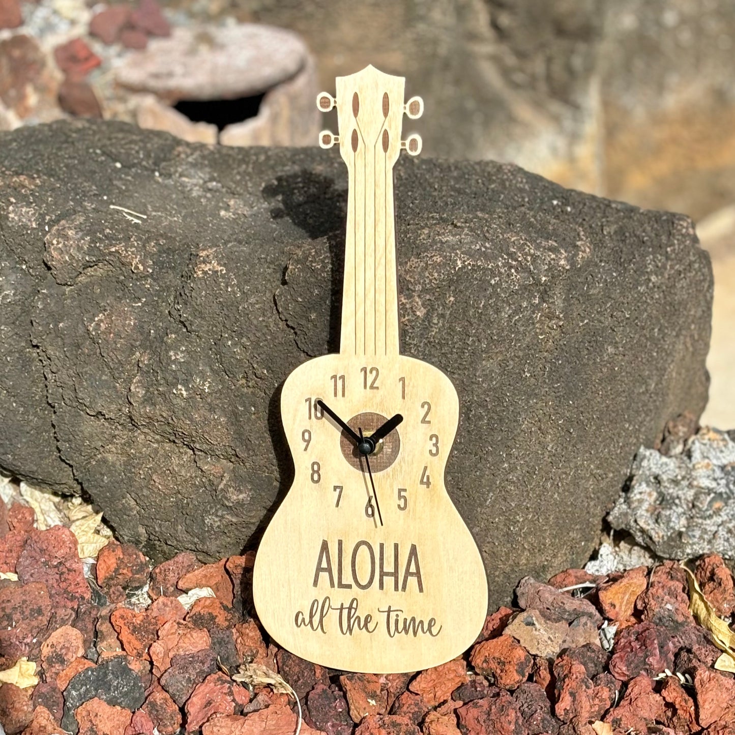 Wood Clock - Ukulele (plain) - “ALOHA all the time”