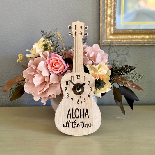 Wood Clock - Ukulele (plain) - “ALOHA all the time”