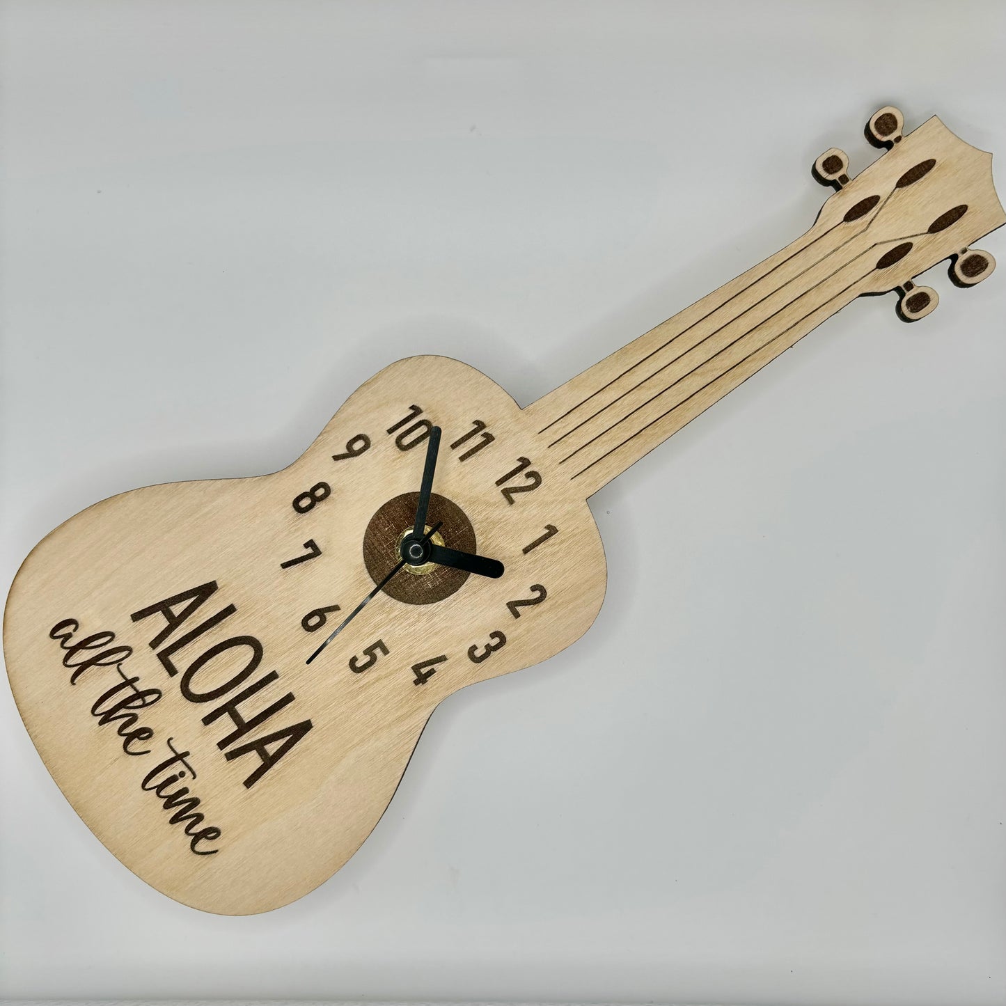 Wood Clock - Ukulele (plain) - “ALOHA all the time”