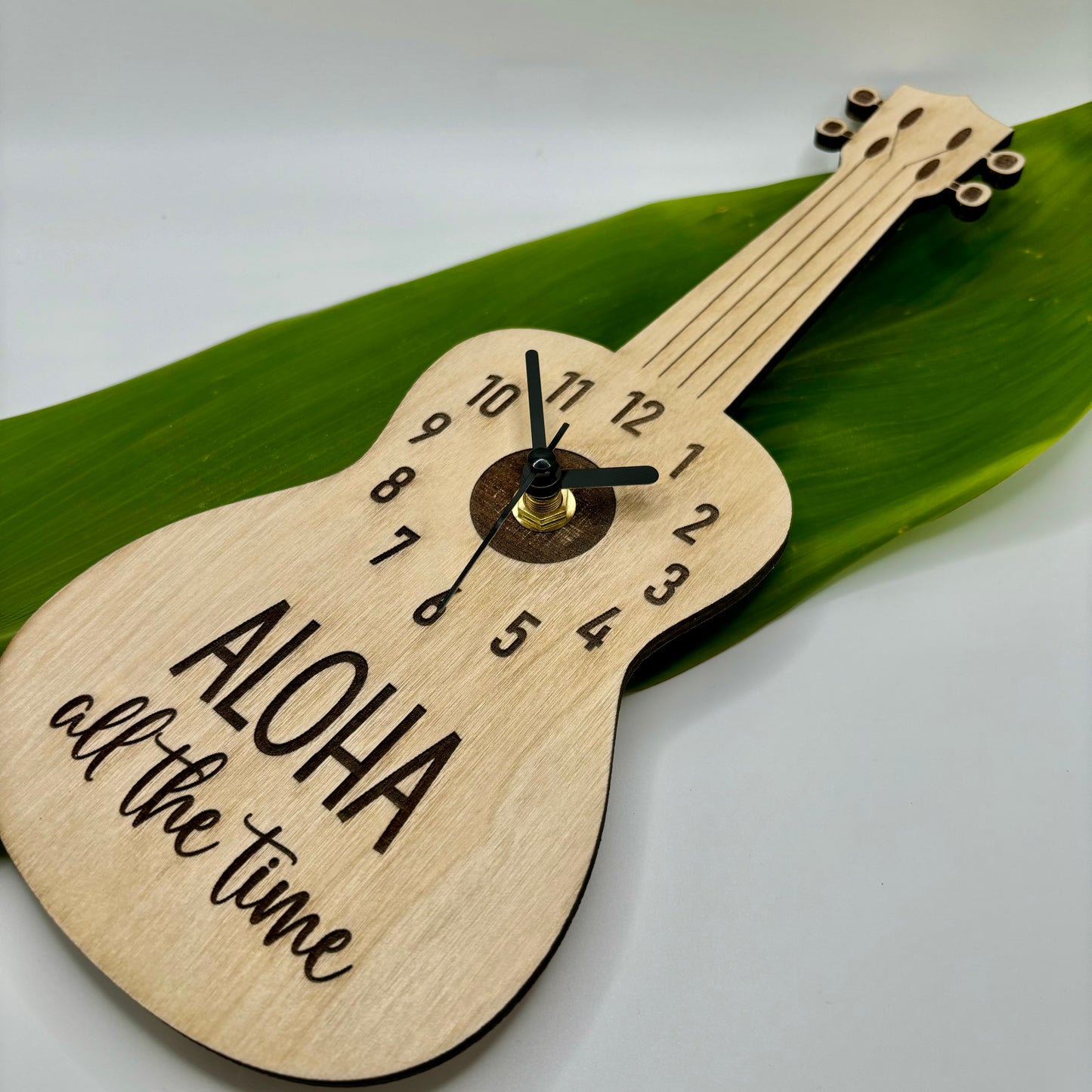 Wood Clock - Ukulele (plain) - “ALOHA all the time”