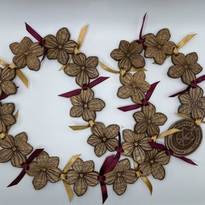 Lei with Wood Stripped Flowers - Medium Stain - Two Colors