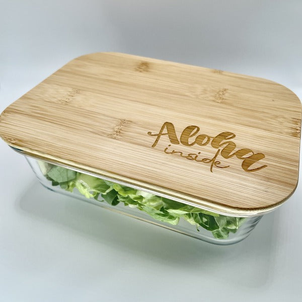 Glass Container with Bamboo Lid (36 oz) - “Aloha Inside”