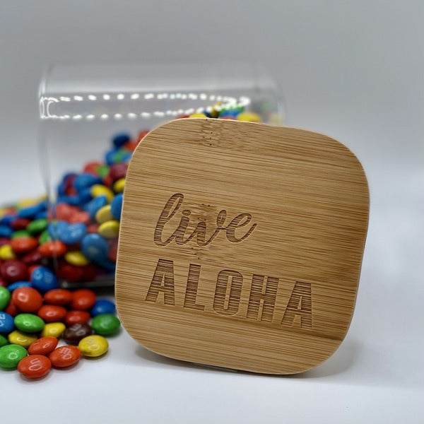 Glass Container with Bamboo Lid (24 oz) - “Live Aloha”