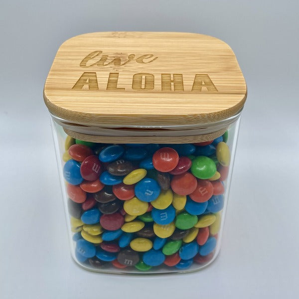 Glass Container with Bamboo Lid (24 oz) - “Live Aloha”