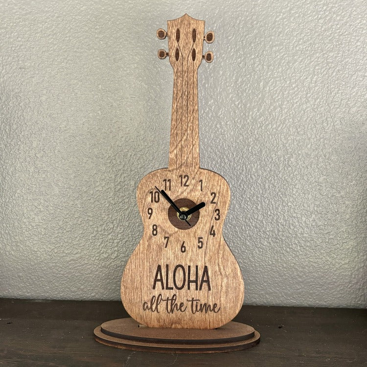 Wood Clock - Ukulele (dark) - “ALOHA all the time”