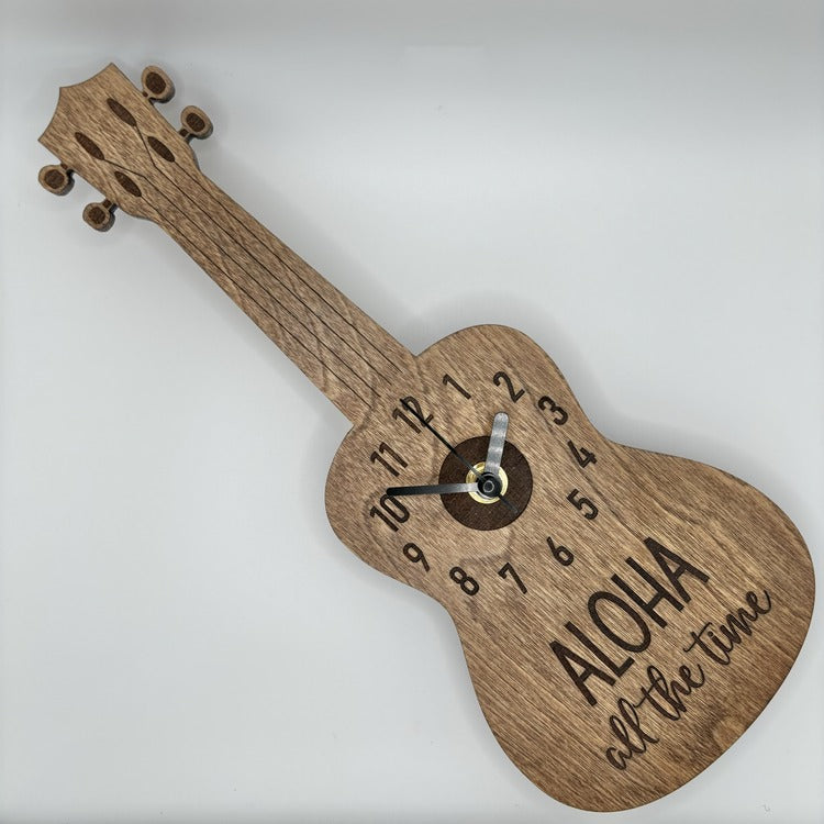 Wood Clock - Ukulele (dark) - “ALOHA all the time”