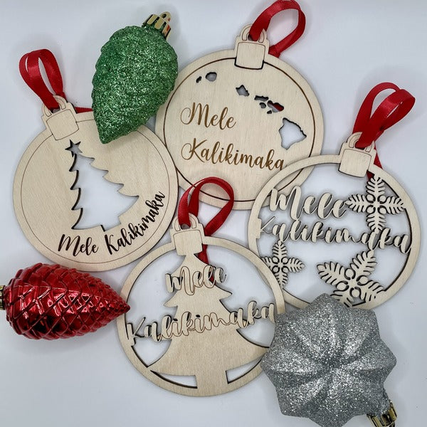 Ornament - “Mele Kalikimaka” Over Cutout Tree